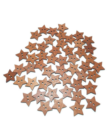 50 Botones de Madera Estrella 20mm QUUPY Marrón Vintage