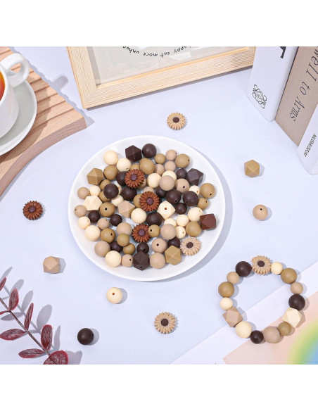 Perlas de Silicona Marrón Whaline 100Pcs para Manualidades DIY Perlas de Silicona Marrón Whaline 100Pcs para Manualidades DIY