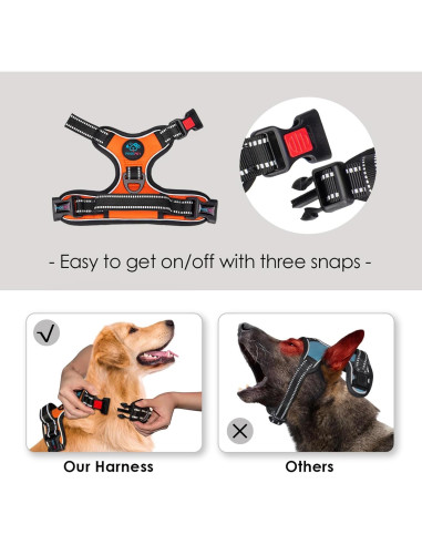 Arnés para Perros Mediano PHOEPET Reflectante Ajustable Naranja