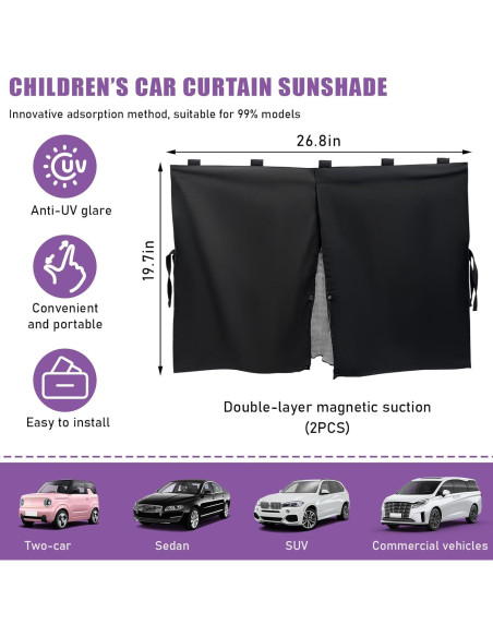 Cortina de Ventana de Auto Suvnie 2 PCS Magnética 50x68 cm Cortina de Ventana de Auto Suvnie 2 PCS Magnética 50x68 cm