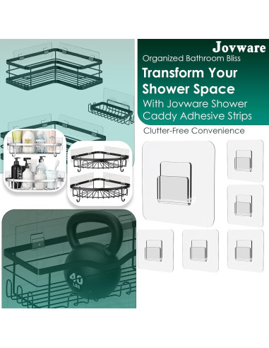 Ganchos Adhesivos Planos Jovware para Caddy de Ducha - Paquete de 6
