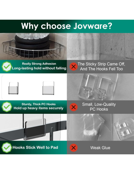 Ganchos Adhesivos Planos Jovware para Caddy de Ducha - Paquete de 6 Ganchos Adhesivos Planos Jovware para Caddy de Ducha - Paquete de 6
