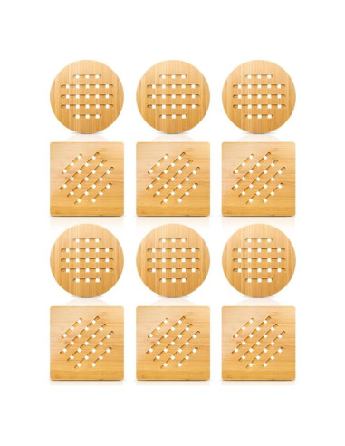 Paquete de 12 Posavasos de Bambú Garkup 20 cm Resistentes al Calor