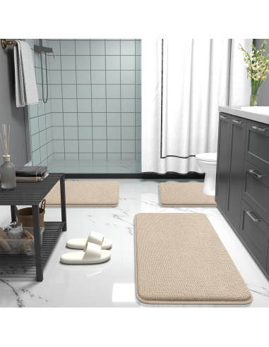 Alfombra de Baño OLANLY Espuma de Memoria Beige 61x41 cm