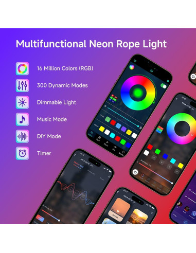 Tira de Luces LED Neón 5m Heromind IP67 Control APP RGB