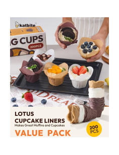 Forros para Cupcakes Tulipán de Loto Katbite 200pcs - Antiadherentes y Resistentes al Calor 2