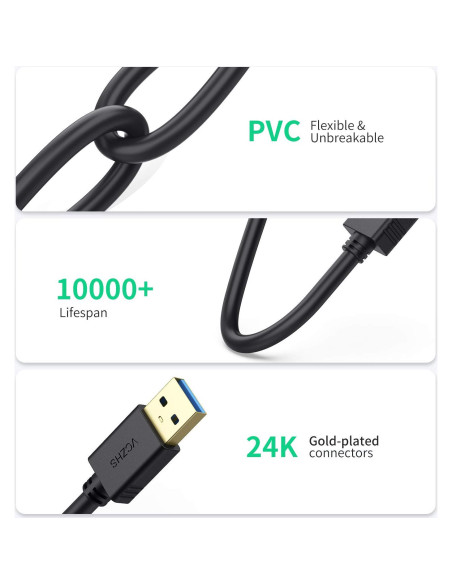 Cable de Extensión USB 3.0 VCZHS Tech 0.30m, Alta Velocidad Cable de Extensión USB 3.0 VCZHS Tech 0.30m, Alta Velocidad