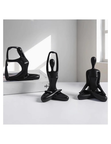 Conjunto de 3 Estatuas de Yoga Negras Ni-JASW - Resina Conjunto de 3 Estatuas de Yoga Negras Ni-JASW - Resina