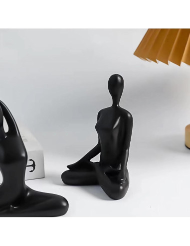 Conjunto de 3 Estatuas de Yoga Negras Ni-JASW - Resina