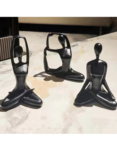 Conjunto de 3 Estatuas de Yoga Negras Ni-JASW - Resina