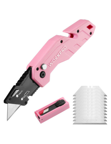 Cuchillo Utilitario Plegable WORKPRO Rosa con 10 Cuchillas