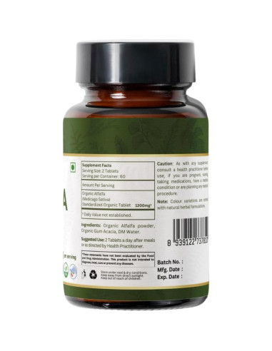 Tabletas de Alfalfa Orgánica 120 unidades Organic Spree