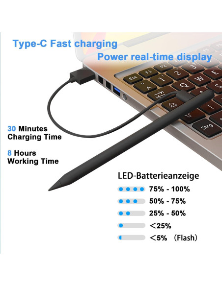 Lápiz Stylus DOGAIN para iPad 2018-2025, Carga Tipo C, Negro Lápiz Stylus DOGAIN para iPad 2018-2025, Carga Tipo C, Negro