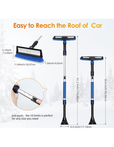 Raspador de Hielo 3 en 1 AstroAI 120 cm Telescópico Azul