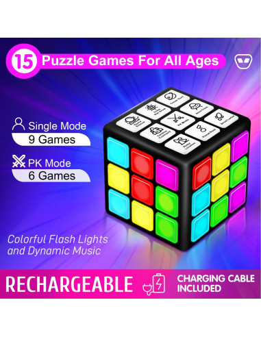 Cubo de Juego Portátil Recargable Xinbeiya - 15 Juegos para Niños 6-14 Años