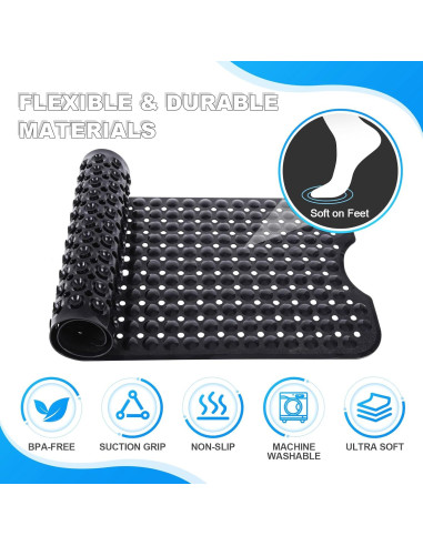 Alfombrilla de Baño Antideslizante Linoows 101.6x40.6 cm Negra