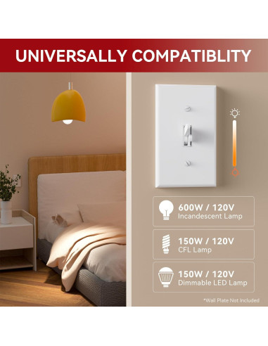 Interruptor de Atenuación AIDA 600W para Luz LED/CFL/Incandescente