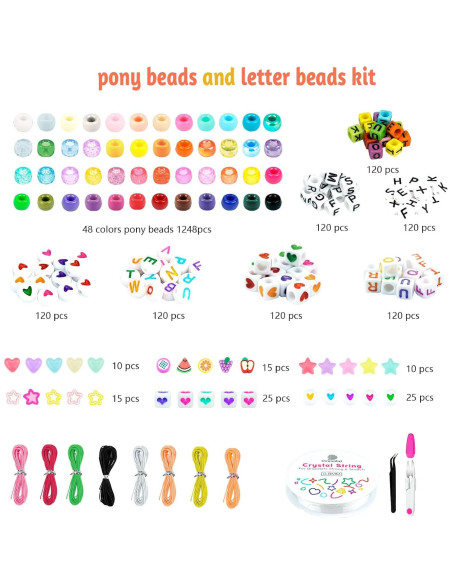 Kit de Pulseras Dowsabel 48 Colores Perlas de Letras y Arcilla Kit de Pulseras Dowsabel 48 Colores Perlas de Letras y Arcilla