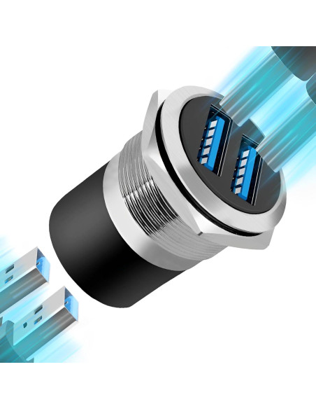 Adaptador Montaje Panel USB 3.0 Doble Femenino YiKaiEn Negro Adaptador Montaje Panel USB 3.0 Doble Femenino YiKaiEn Negro