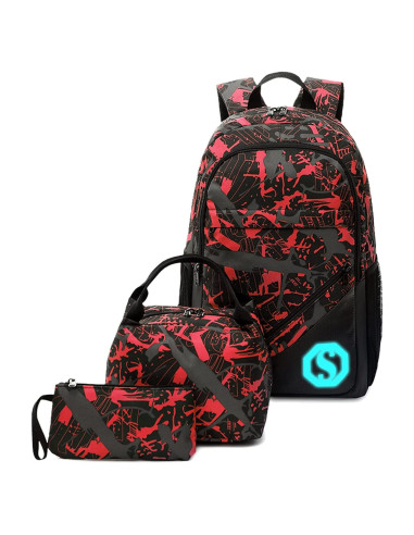 Mochila Escolar CAMTOP Niños 3 en 1 con Lonchera y Estuche