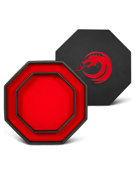 Bandeja para Dados DNDND Octagonal con Tapa de Terciopelo Rojo Bandeja para Dados DNDND Octagonal con Tapa de Terciopelo Rojo