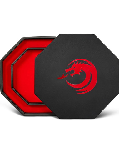 Bandeja para Dados DNDND Octagonal con Tapa de Terciopelo Rojo