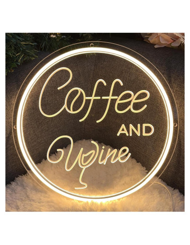 Cartel de Neón LED ZPLNOSIN 30x30cm Café y Vino Decoración