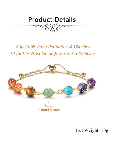 Pulsera de 7 Chakras Ajustable Jovivi con Piedras Naturales 8mm