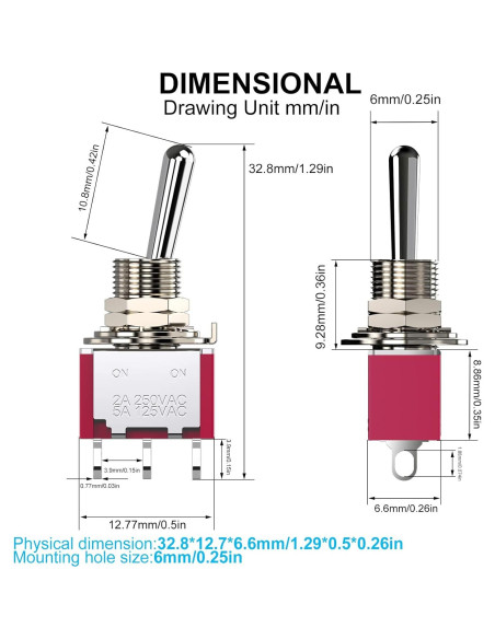 Interruptor de Palanca SPDT DIYhz 5A 125V 2A 250V 10 Piezas Interruptor de Palanca SPDT DIYhz 5A 125V 2A 250V 10 Piezas