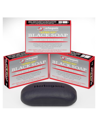Jabón Negro Africano Herboganic con Manteca de Cacao - 3 Barras 141.75g