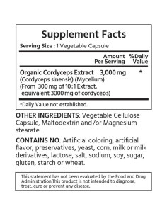 Cápsulas Vegetales Cordyceps Orgánico ML Naturals 240 Unidades 2