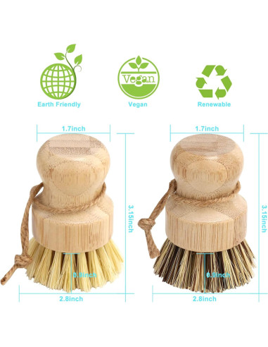 Juego de Cepillos de Platos Ecológicos Aisuly - 4 Piezas de Bambú