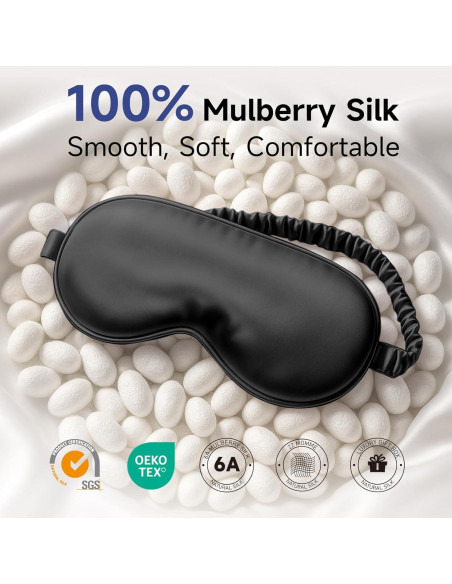 Máscara de Sueño de Seda Umisleep 100% Pura Negra Ajustable Máscara de Sueño de Seda Umisleep 100% Pura Negra Ajustable