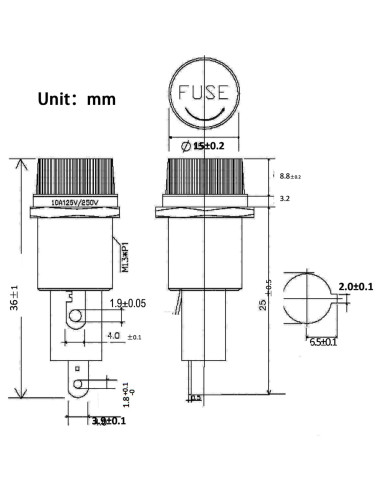 Soporte de Fusible Montado en Panel Yoiilnz 5x20mm 10A 250V AC - 5 Pcs