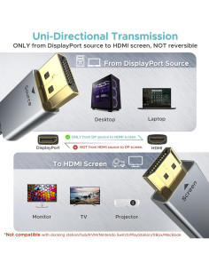 Cable DisplayPort a HDMI WARRKY 1.0M 4K UHD Unidireccional 2