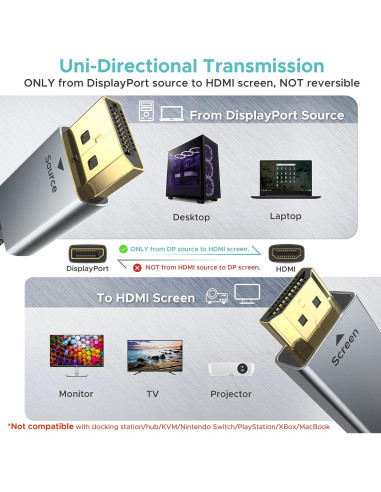 Cable DisplayPort a HDMI WARRKY 1.0M 4K UHD Unidireccional