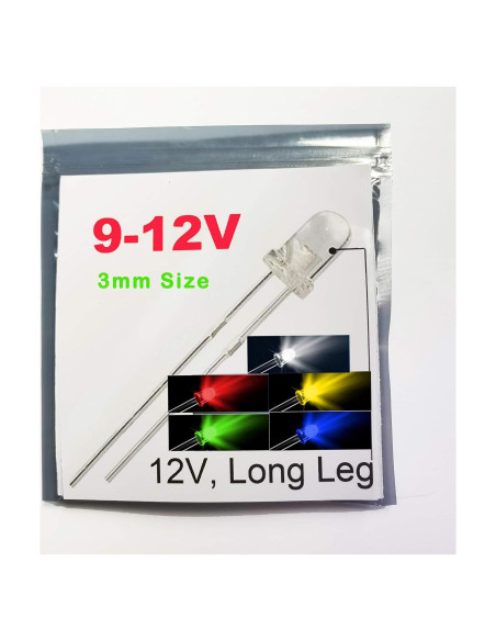 LEDs 3mm Bowerful 100pcs Mezcla 5 Colores 9-12V Sin Resistencia LEDs 3mm Bowerful 100pcs Mezcla 5 Colores 9-12V Sin Resistencia