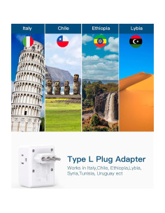 Adaptador de Enchufe de Viaje Tipo L One Beat - 6 en 1 USB 2