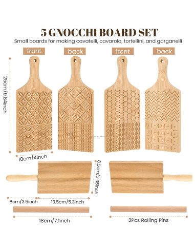 Set de Tablas y Rodillos de Gnocchi PARBEE - Madera, 5 Piezas