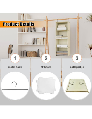 Organizador de Closet Colgante DonYeco 4 Estantes Beige