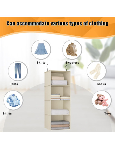 Organizador de Closet Colgante DonYeco 4 Estantes Beige