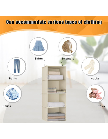 Organizador de Closet Colgante DonYeco 4 Estantes Beige Organizador de Closet Colgante DonYeco 4 Estantes Beige