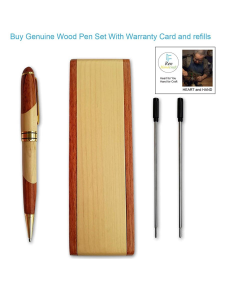 Conjunto de bolígrafos de madera Renawe con estuche y recargas Conjunto de bolígrafos de madera Renawe con estuche y recargas