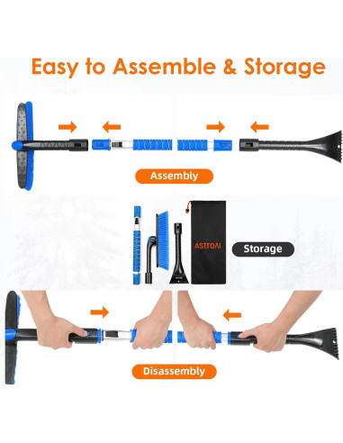 Raspador de Nieve Extensible AstroAI 120 cm Azul con Mango Antideslizante
