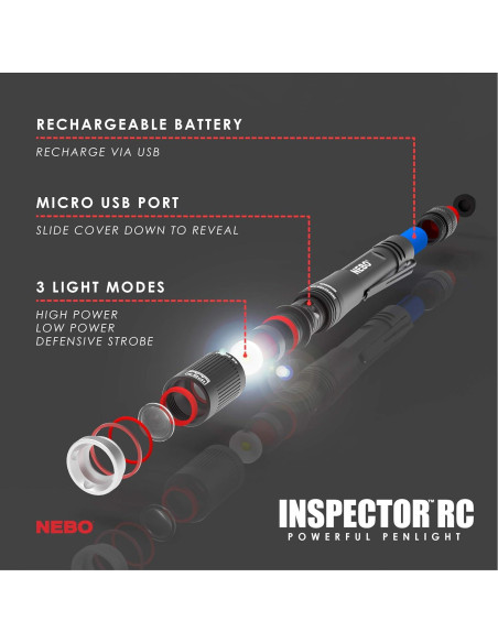 Linterna de Pluma NEBO INSPECTOR RC 360 Lúmenes Recargable Linterna de Pluma NEBO INSPECTOR RC 360 Lúmenes Recargable