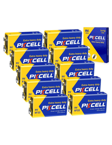 Batería 9V PKCELL 6F22 Carbono Zinc Ultra Duradera - Paquete de 10 Batería 9V PKCELL 6F22 Carbono Zinc Ultra Duradera - Paquete de 10