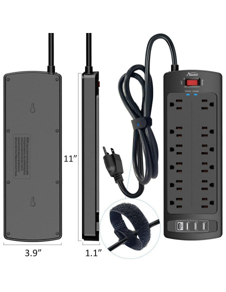 Regleta de Poder Alestor 12 Salidas AC y 4 USB 6 Pies Regleta de Poder Alestor 12 Salidas AC y 4 USB 6 Pies