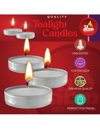 Velas Tealight Ner Mitzvah Blancas Sin Aroma - Paquete de 100