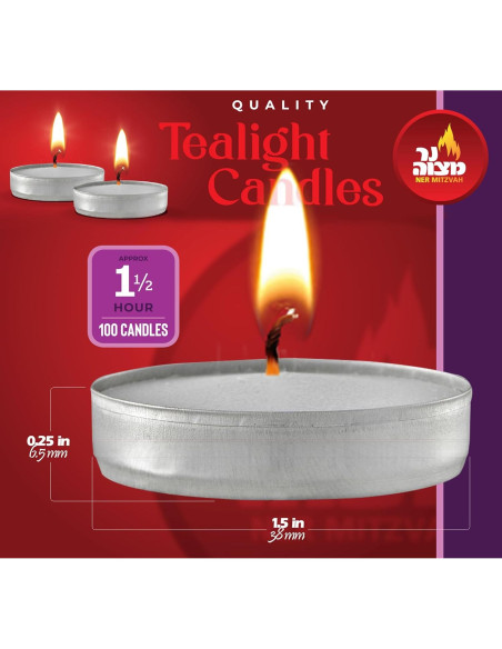 Velas Tealight Ner Mitzvah Blancas Sin Aroma - Paquete de 100 Velas Tealight Ner Mitzvah Blancas Sin Aroma - Paquete de 100