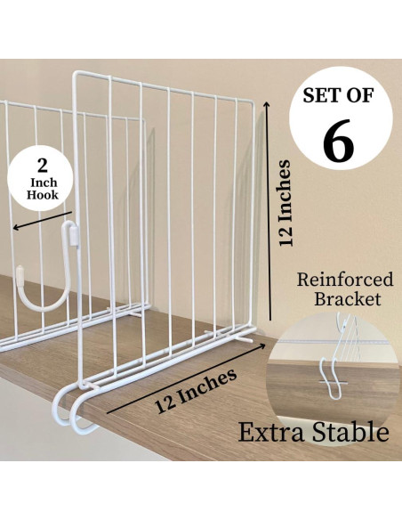 Divisores de Closet Evelots 6 Piezas con Ganchos, 30 cm Divisores de Closet Evelots 6 Piezas con Ganchos, 30 cm